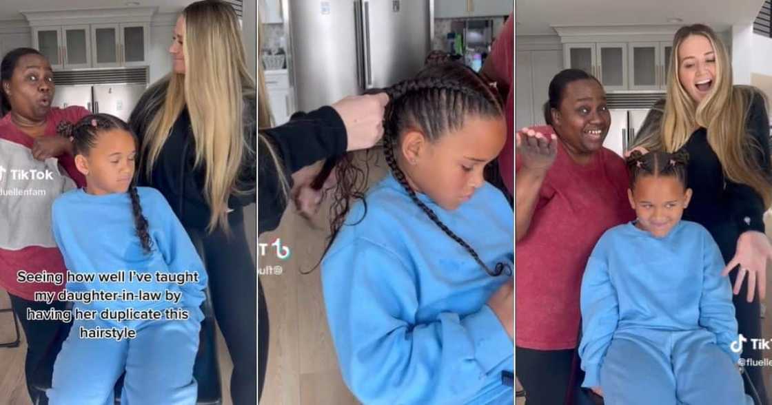 White woman learns how to braid daughter's hair from black mother-in-law White woman learns how to braid daughter's hair from black mother-in-law