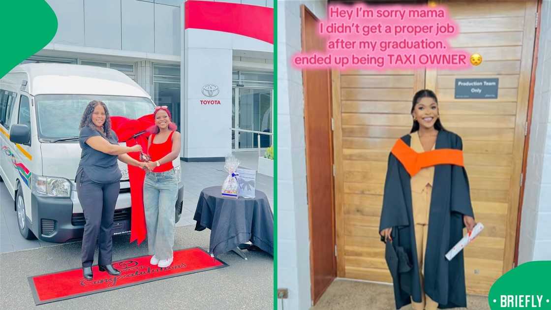 The picture on the left showed the young woman receiving the keys to her new taxi The picture on the left showed the young woman receiving the keys to her new taxi
