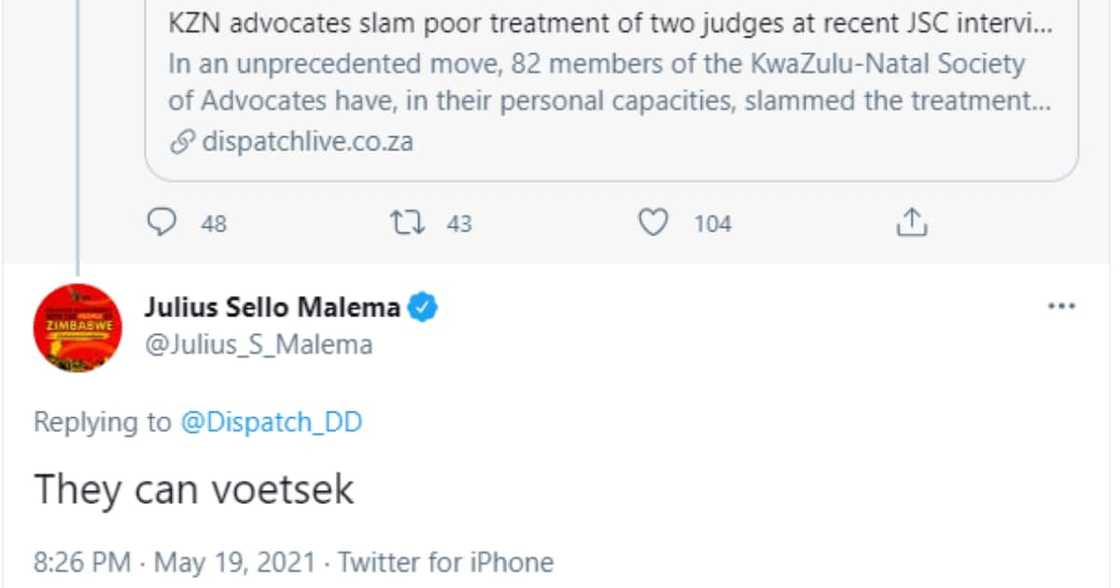 Malema Tells KZN Judges to ‘Voetsek’, Mzansi Hilariously Responds Malema Tells KZN Judges to ‘Voetsek’, Mzansi Hilariously Responds