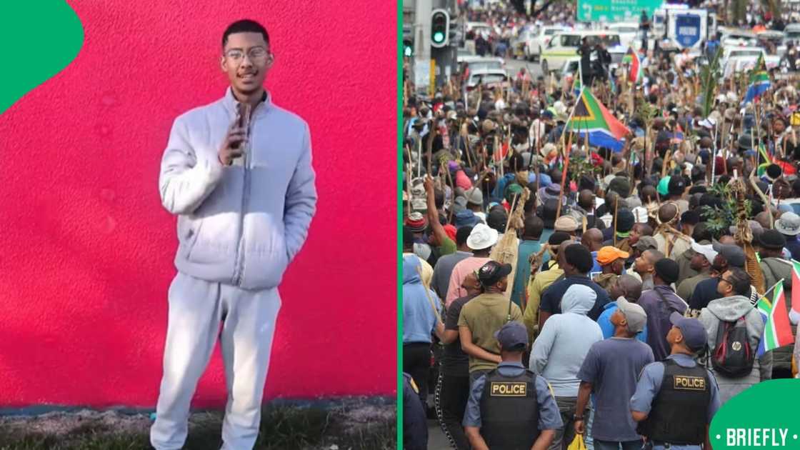 The visual on the right captured crowds marching against illegal immigrants in South Africa