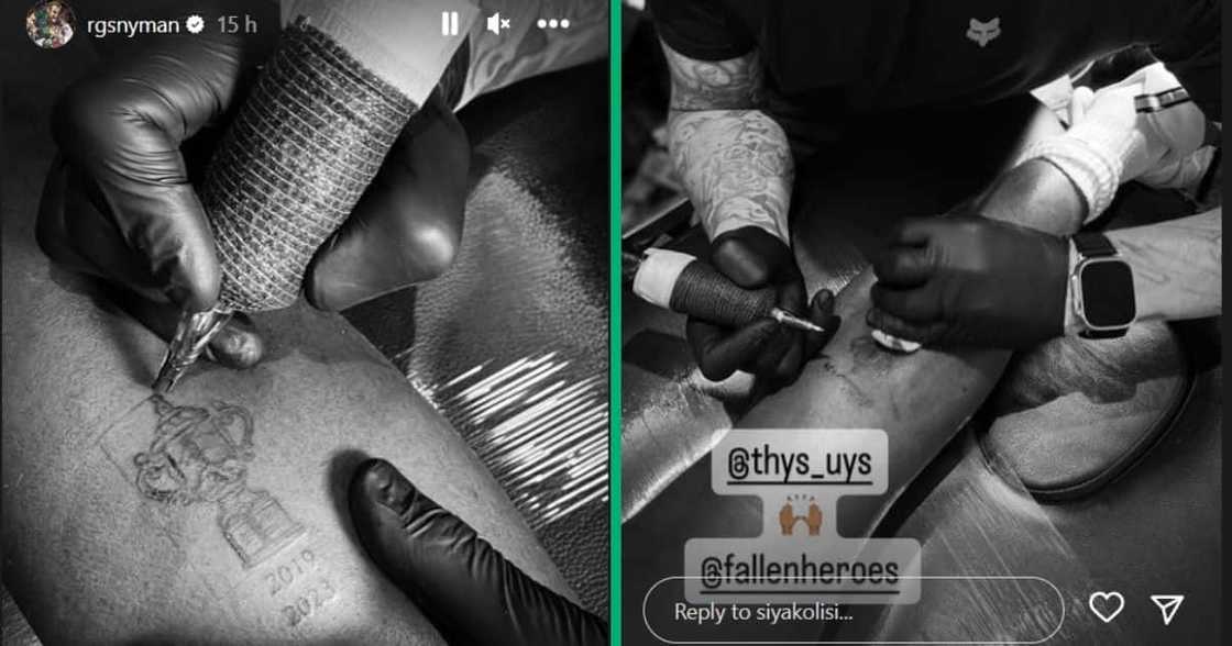 Springboks players Siya Kolisi and RG Snyman got matching tattoos after their RWC win. Springboks players Siya Kolisi and RG Snyman got matching tattoos after their RWC win.