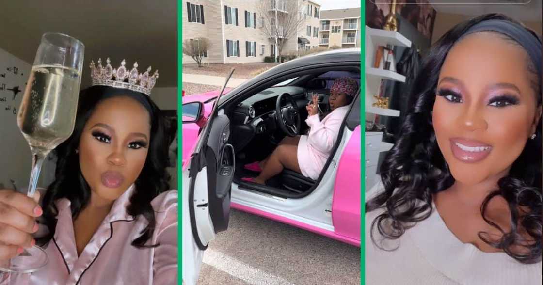 Woman gifted pink Mercedes. Woman gifted pink Mercedes.