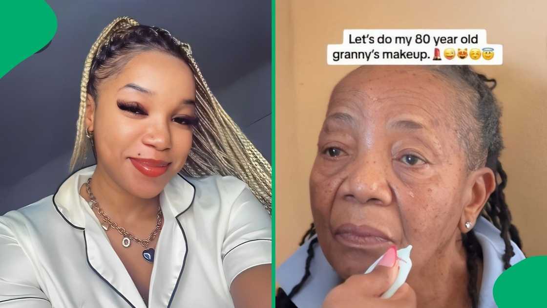 A woman did her 80-year-old grandmother's makeup. A woman did her 80-year-old grandmother's makeup.