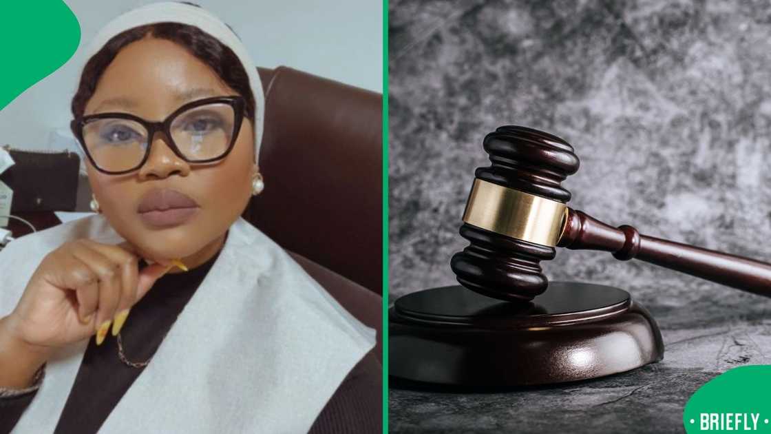 The visual on the left showed a gavel, a small wooden mallet used by lawyers and judges