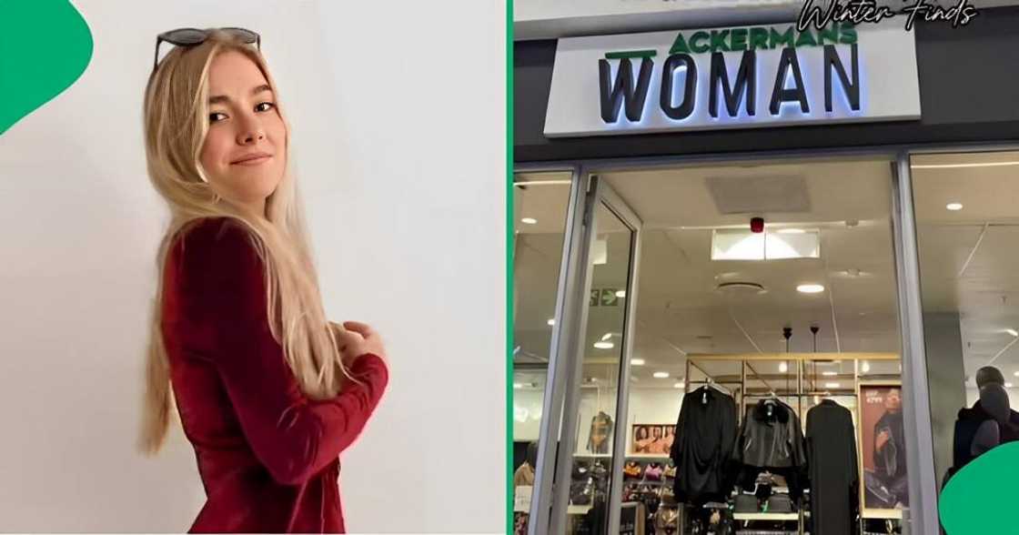 A TikTok video shows a woman unveiling winter shoes from Ackermans.