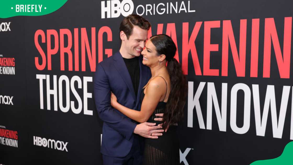 Jonathan Groff and Lea Michele during the premiere of Spring Awakening: Those You've Known