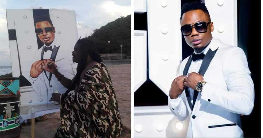 Social media users in Mzansi are reacting to Rasta’s latest painting on Dj Tira. Image: @AdvoBarryRoux/Twitter Social media users in Mzansi are reacting to Rasta’s latest painting on Dj Tira. Image: @AdvoBarryRoux/Twitter