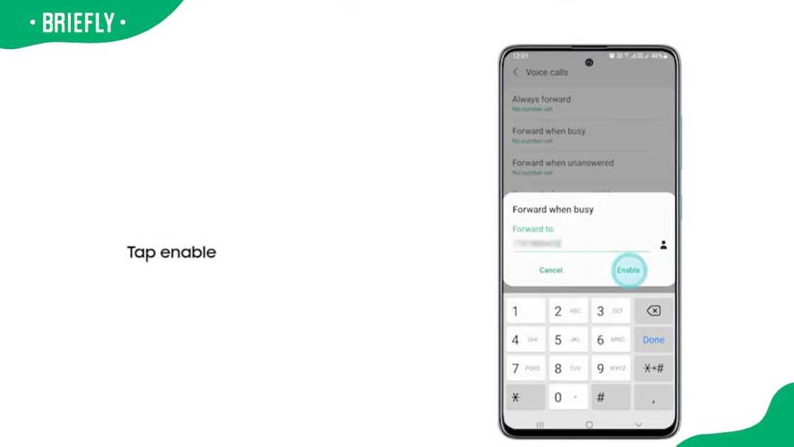 Screenshot of Samsung Galaxy call forwarding feature