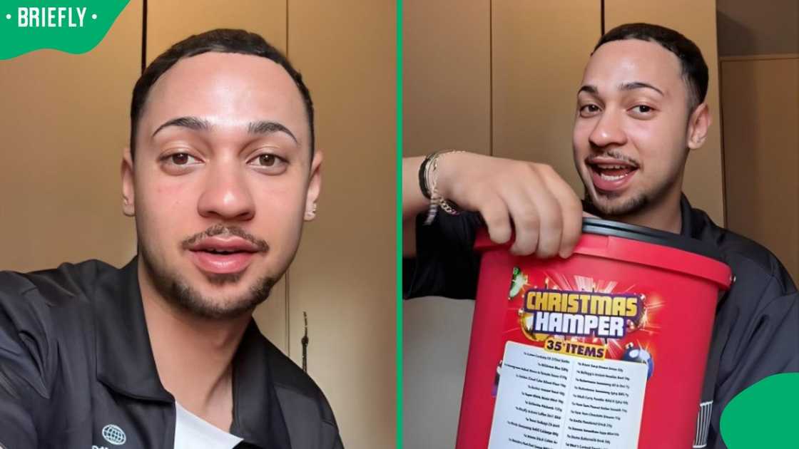 A young man bought Shoprite's Christmas hamper. A young man bought Shoprite's Christmas hamper.