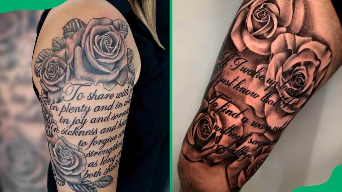 Script rose tattoo