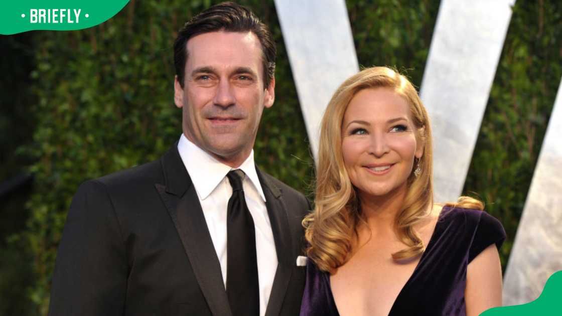 Actors Jon Hamm and Jennifer Westfeldt during the 2012 Vanity Fair Oscar Party at Sunset Tower Actors Jon Hamm and Jennifer Westfeldt during the 2012 Vanity Fair Oscar Party at Sunset Tower
