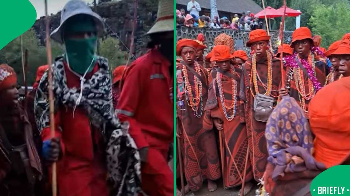 The picture on the right showed initiates covered in red muti