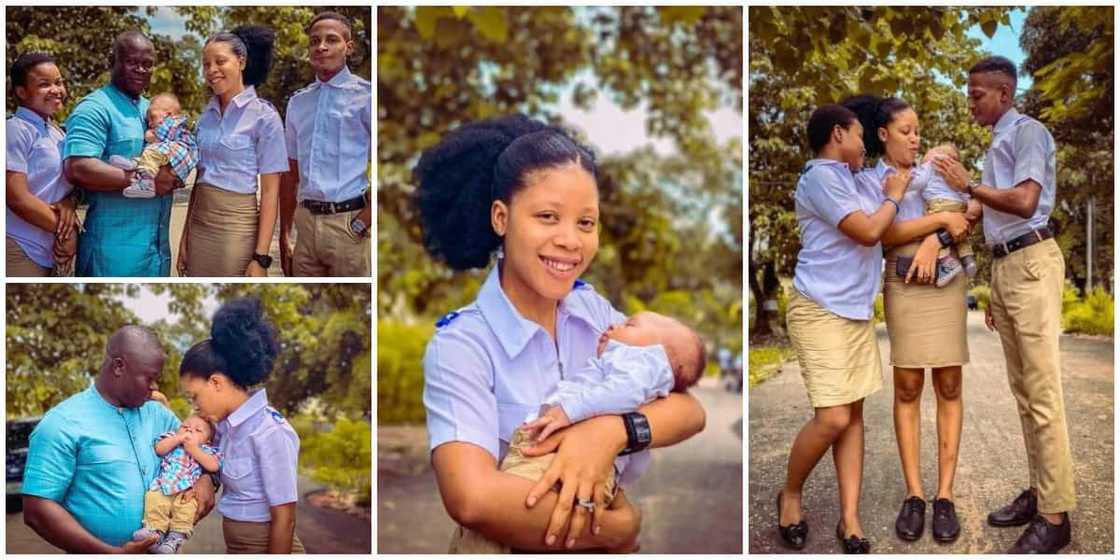 Beautiful photos as husband storms young wife’s school for photoshoot a they celebrate a new addition to the family