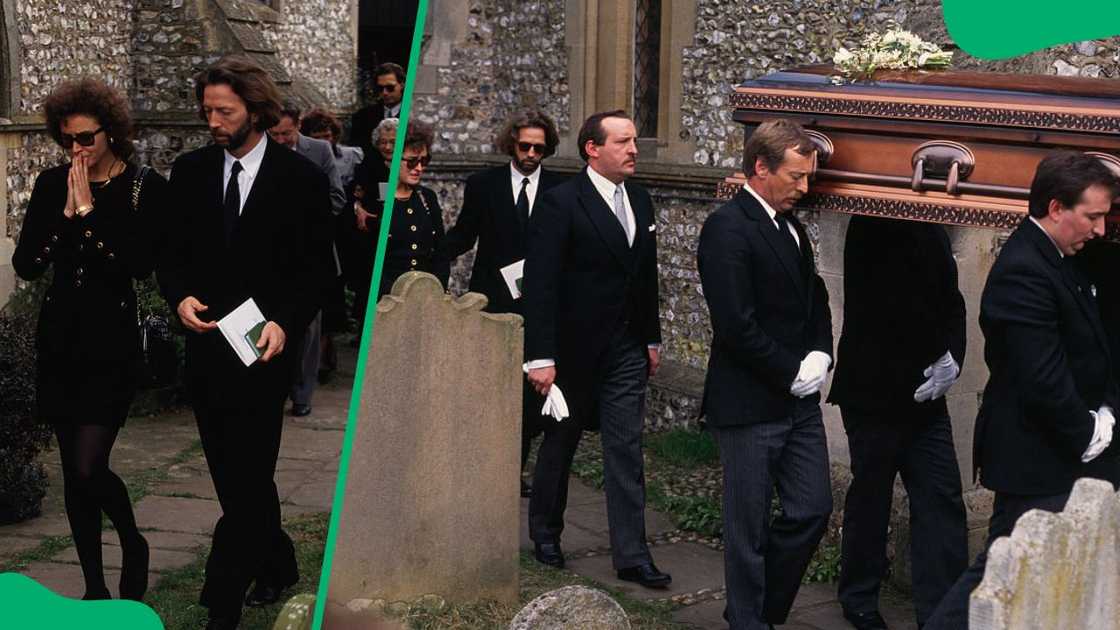 Eric Clapton and Lory Del Santo at their son’s funeral in 1991 Eric Clapton and Lory Del Santo at their son’s funeral in 1991
