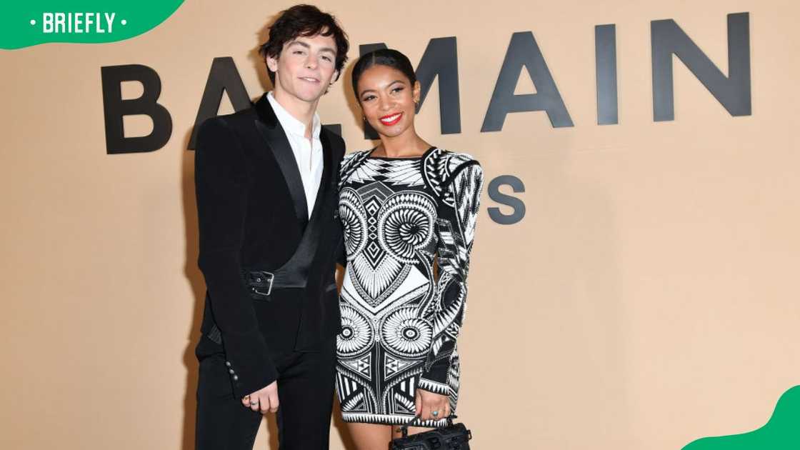 Jaz Sinclair and Ross Lynch at the 2020 Balmain Menswear Fall/Winter show as part of Paris Fashion Week