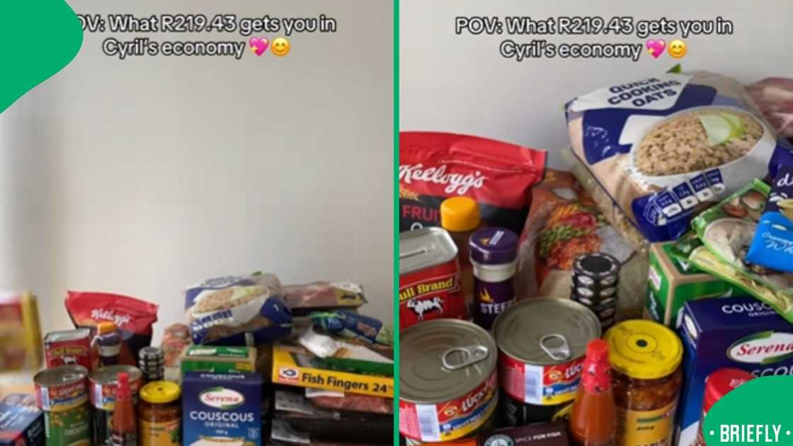 A TikTok video screenshot showed the woman unpacking groceries, which sparked debate about food prices in South Africa A TikTok video screenshot showed the woman unpacking groceries, which sparked debate about food prices in South Africa