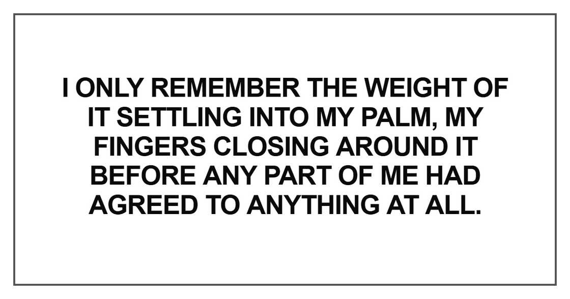 I only remember the weight of it settling into my palm I only remember the weight of it settling into my palm