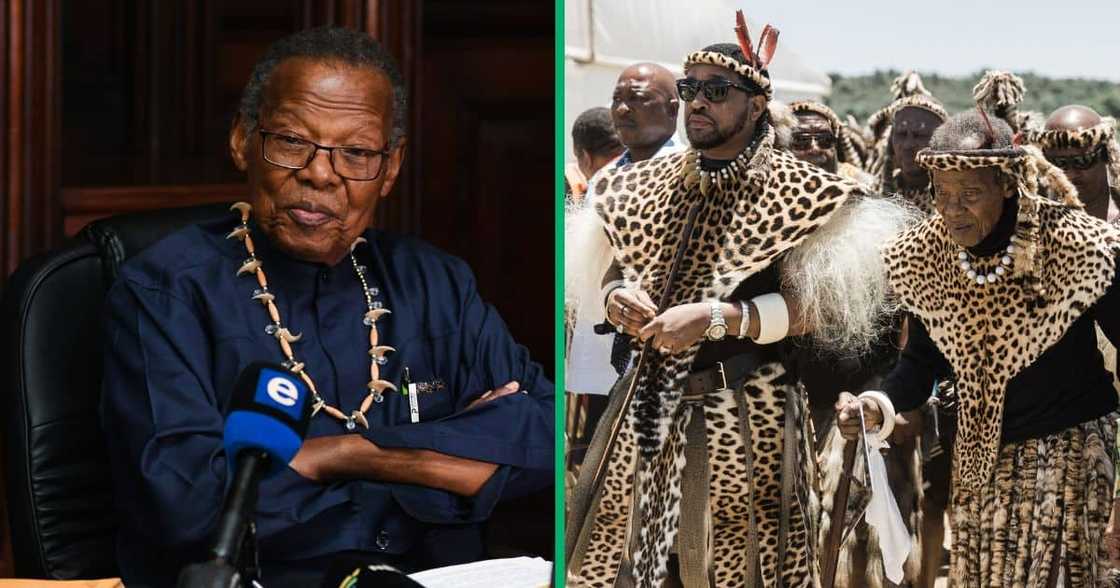 King of the Zulu nation, Misuzulu Zulu (L), traditional Prime Minister of the Zulu nation Prince Mangosuthu Buthelezi