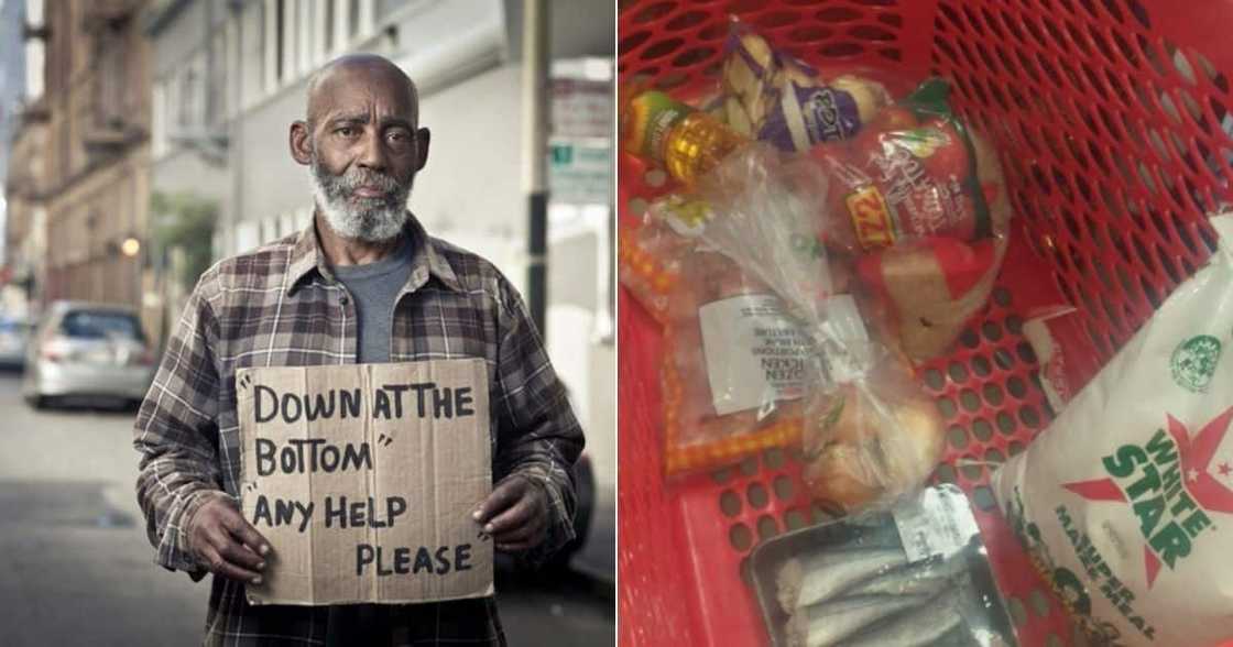 Needy,man, food, groceries, pap, kids, mouths, poverty, breadline, poor, hungry