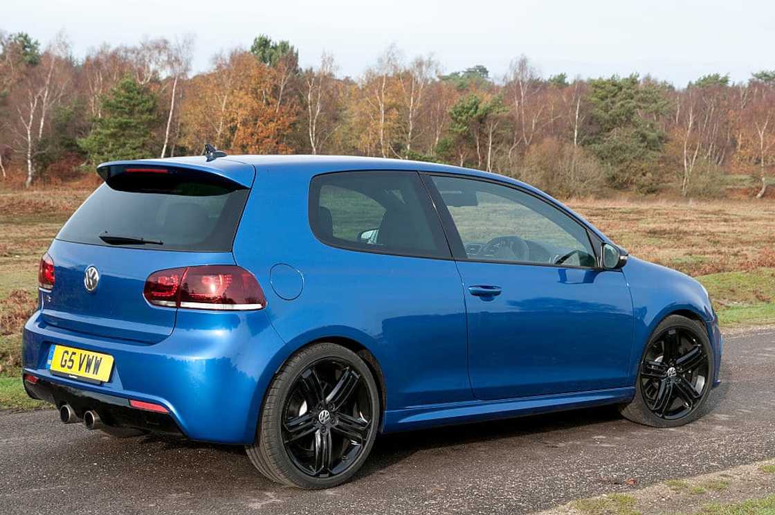 A blue Volkswagen Up