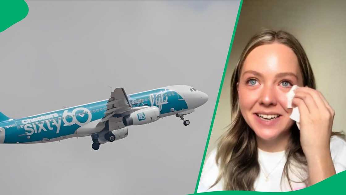 A Checkers Sixty60 aeroplane had a woman crying. A Checkers Sixty60 aeroplane had a woman crying.