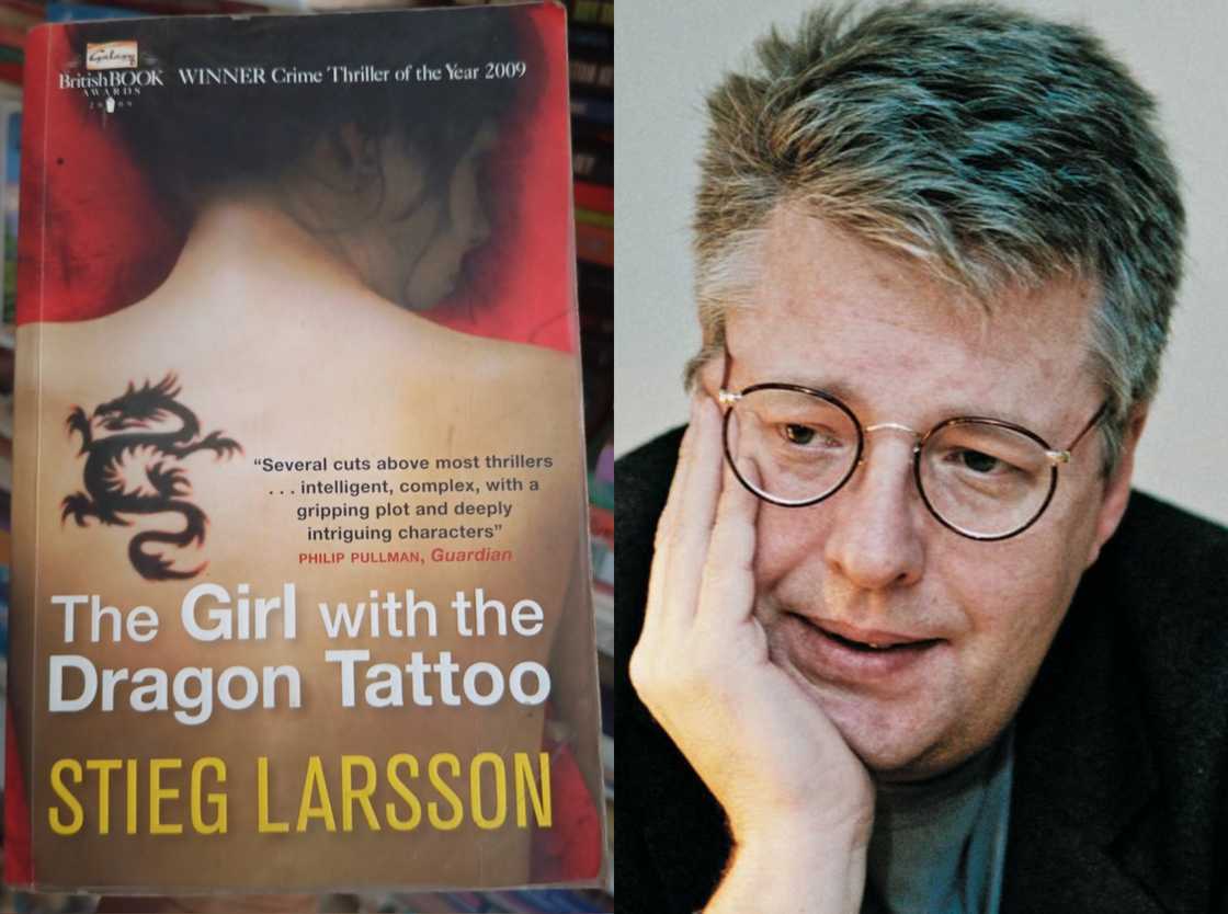 The Girl with the Dragon Tattoo cover and Stieg Larsson The Girl with the Dragon Tattoo cover and Stieg Larsson