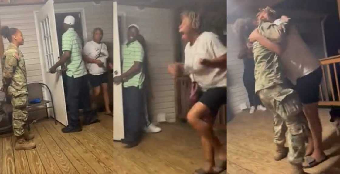 Soldier giving mom wonderful surprise Soldier giving mom wonderful surprise