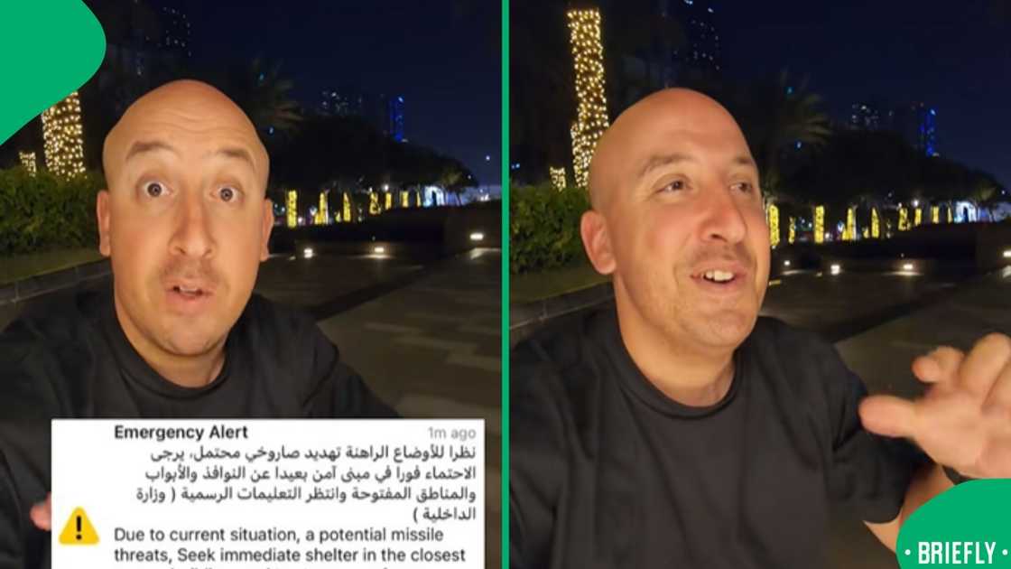 The visual on the right captured Dalin reacting to the missile attack and being stuck in Dubai The visual on the right captured Dalin reacting to the missile attack and being stuck in Dubai