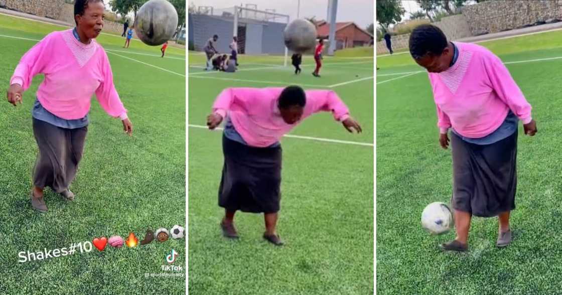 A Soweto old woman juggled a soccer ball like a professional A Soweto old woman juggled a soccer ball like a professional