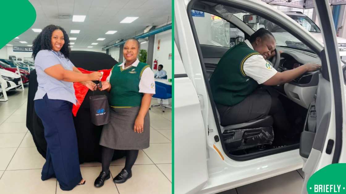 The visual on the right showed the security guard inside her brand new car