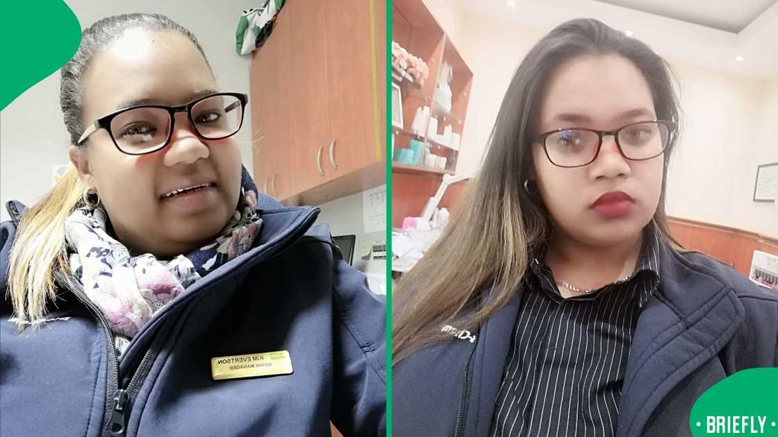 On the right showed Kim with her hair down, wearing glasses On the right showed Kim with her hair down, wearing glasses