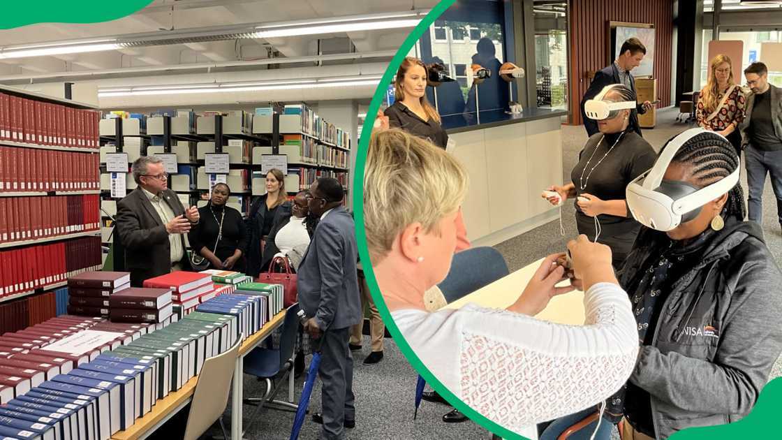 UNISA staff attending training inside the library and students testing the virtual reality tech UNISA staff attending training inside the library and students testing the virtual reality tech