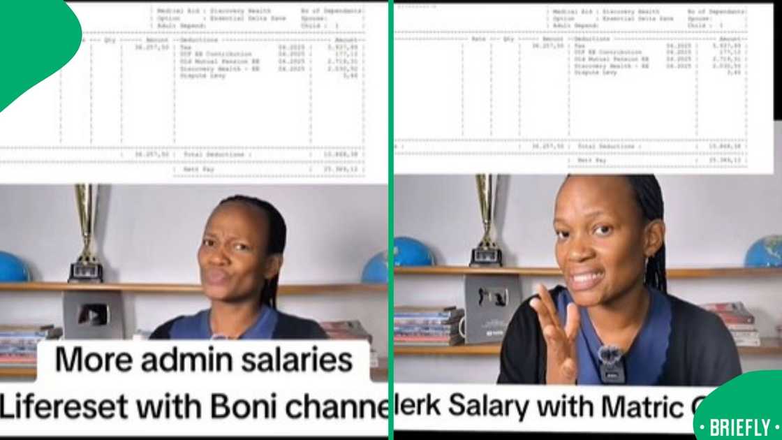 The picture on the right showed a clerk's payslip with only matric The picture on the right showed a clerk's payslip with only matric