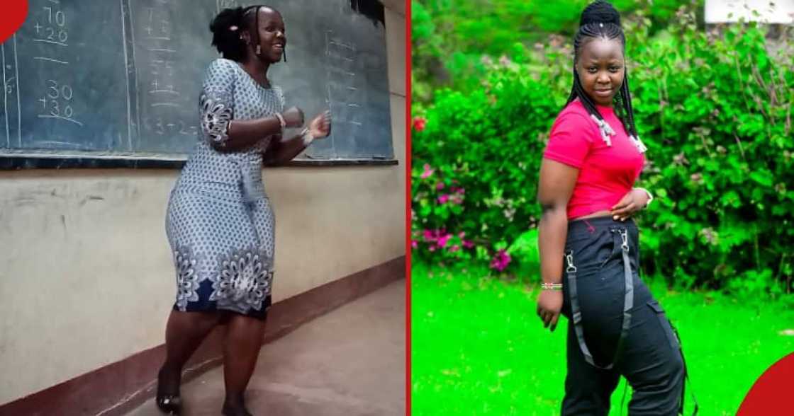 Teacher Joy Muriithi showing off her dancing style Teacher Joy Muriithi showing off her dancing style
