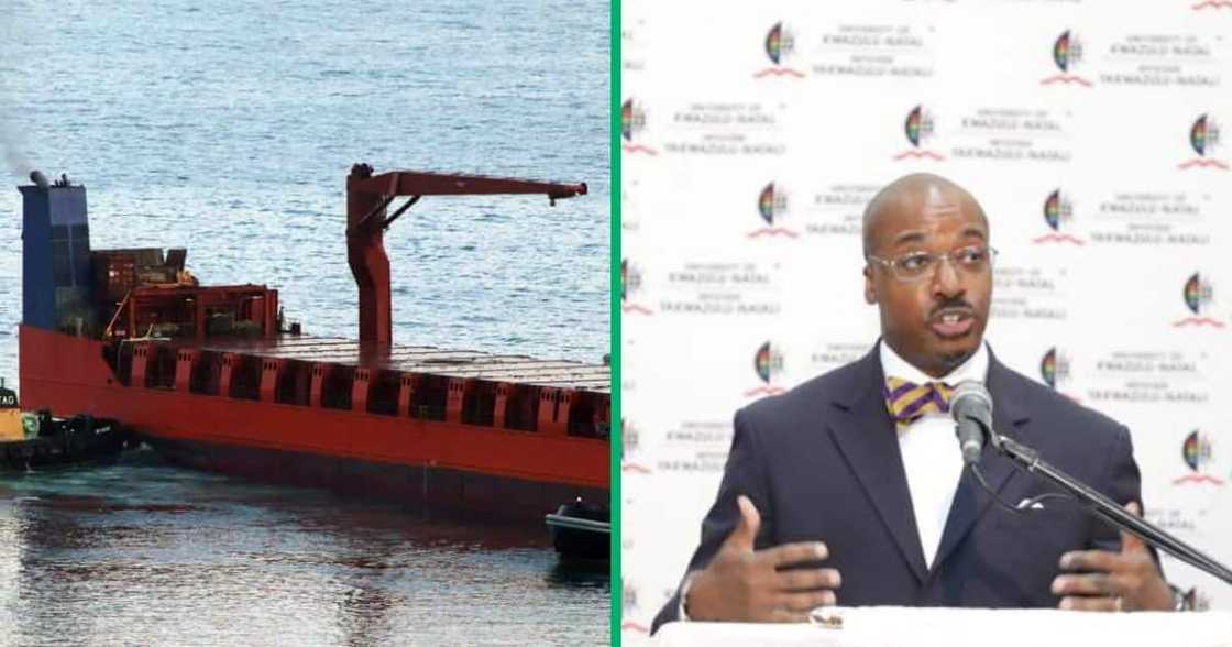 Collage image of Russia's Lady R cargo ship and US Ambassador to South Africa, Reuben Brigety Collage image of Russia's Lady R cargo ship and US Ambassador to South Africa, Reuben Brigety