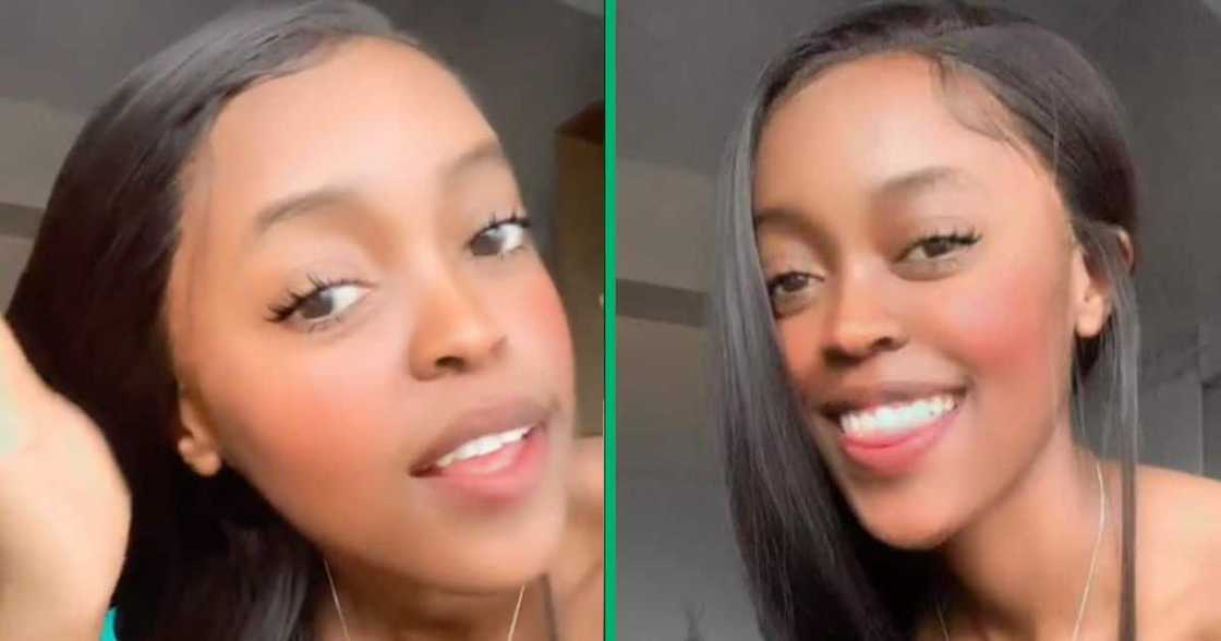 Young woman shows off her wig. Young woman shows off her wig.