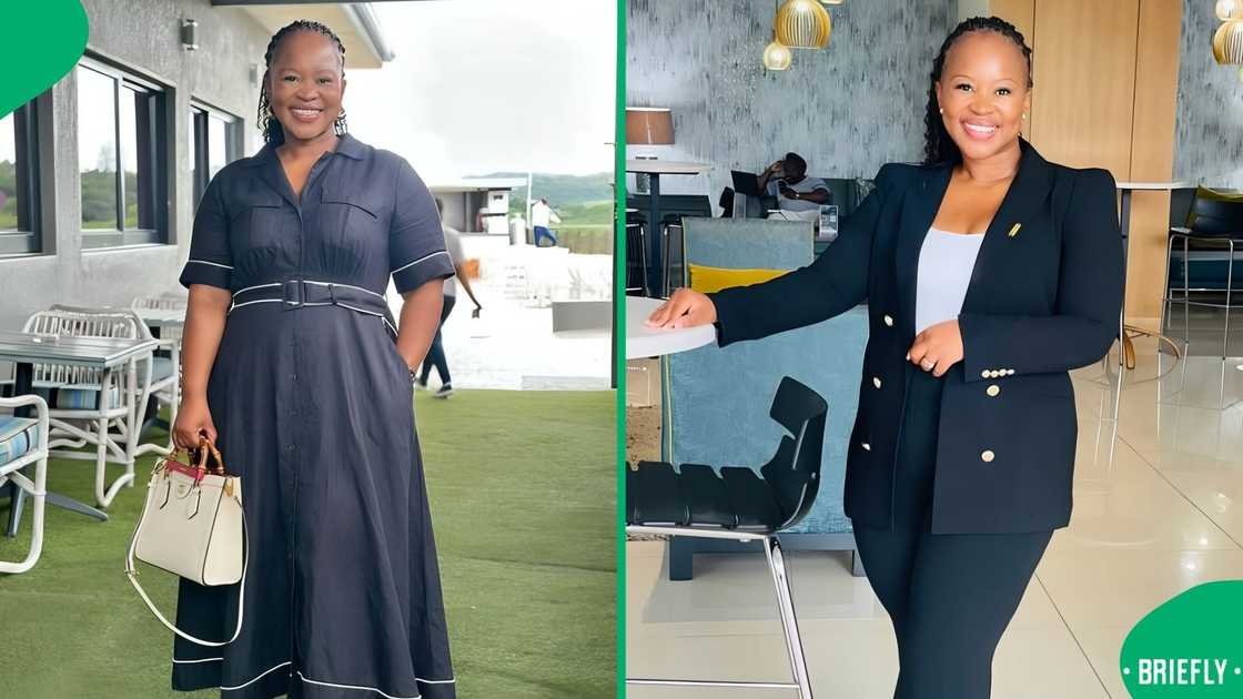 A woman in her black attire. A woman in her black attire.