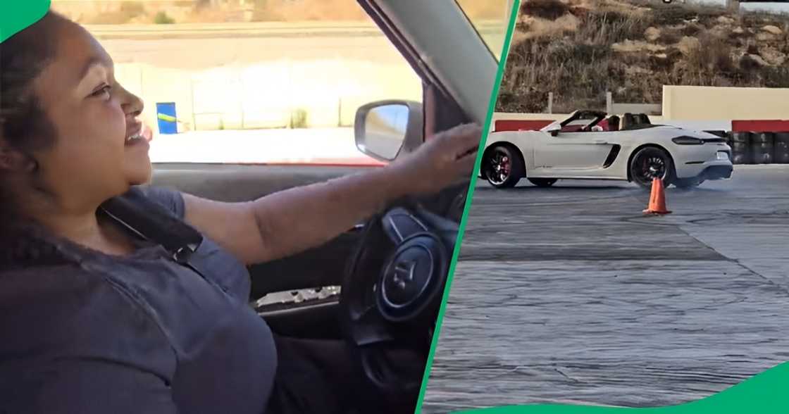 Woman shows of defensive driving skills Woman shows of defensive driving skills