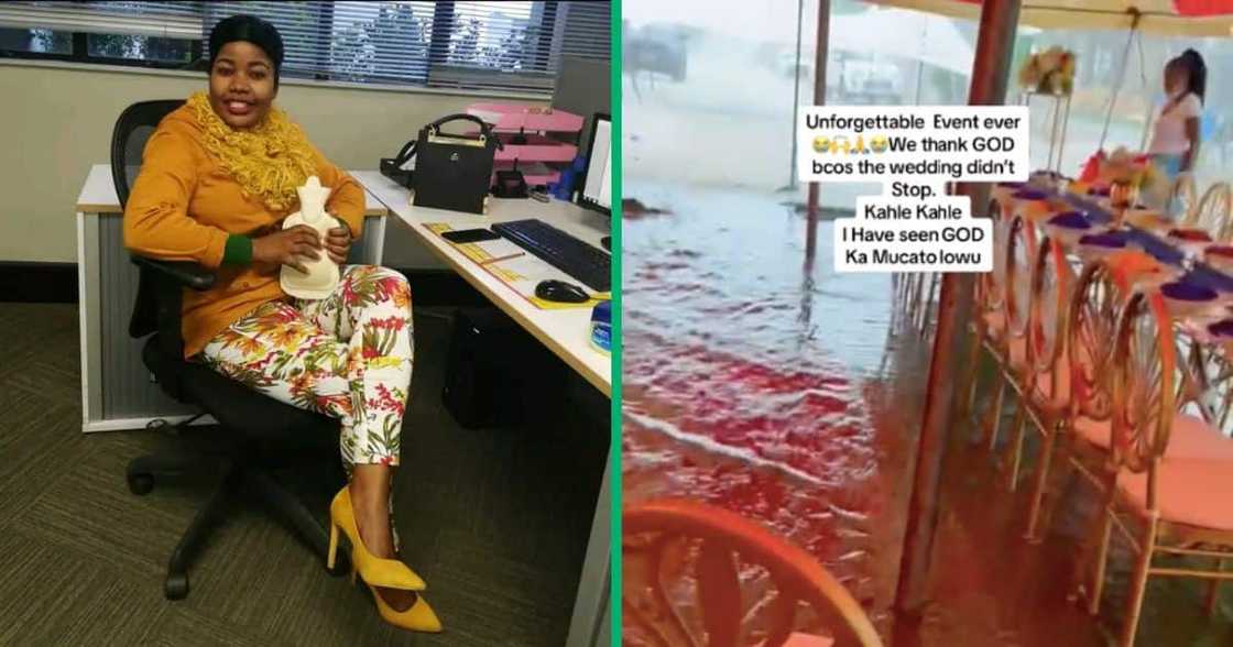 It rained a lot on a wedding day this woman worked at It rained a lot on a wedding day this woman worked at