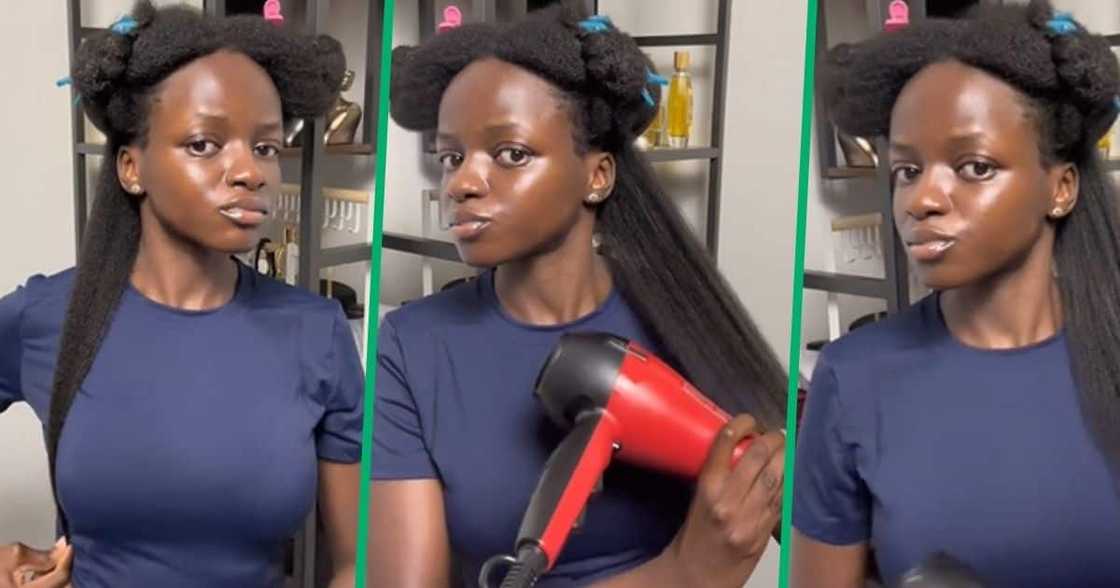 TikTok video of woman flexing 4c long afro hair
