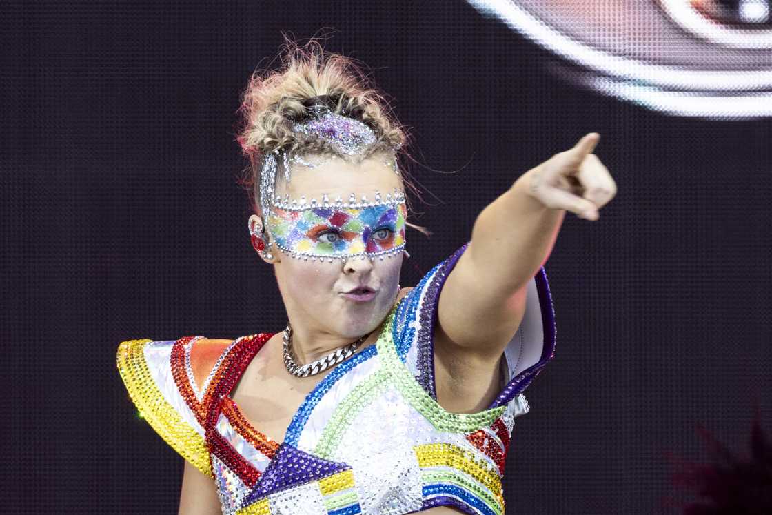 JoJo Siwa performs on stage during LA Pride in the Park at LA State Historic Park in Los Angeles JoJo Siwa performs on stage during LA Pride in the Park at LA State Historic Park in Los Angeles