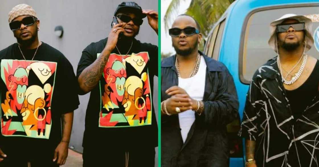 Major Leaugue DJz and twins Bandile and Banele Mbere after their birthday party performance. Major Leaugue DJz and twins Bandile and Banele Mbere after their birthday party performance.