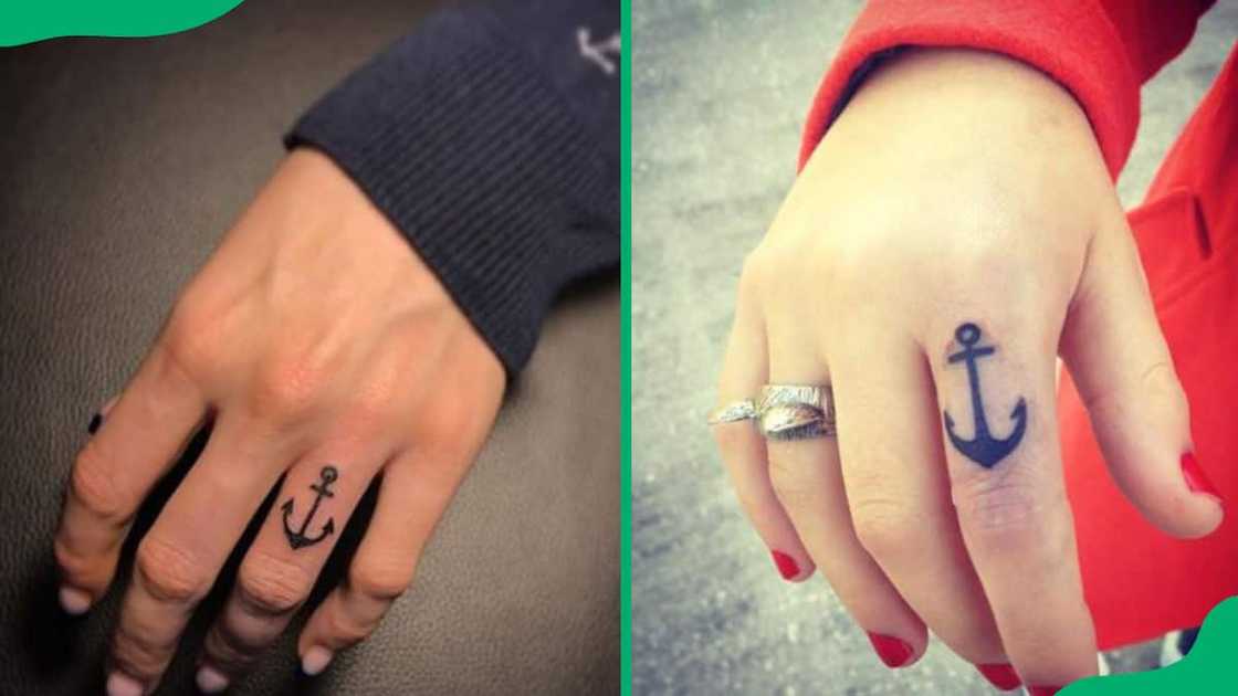 Anchor finger tattoo