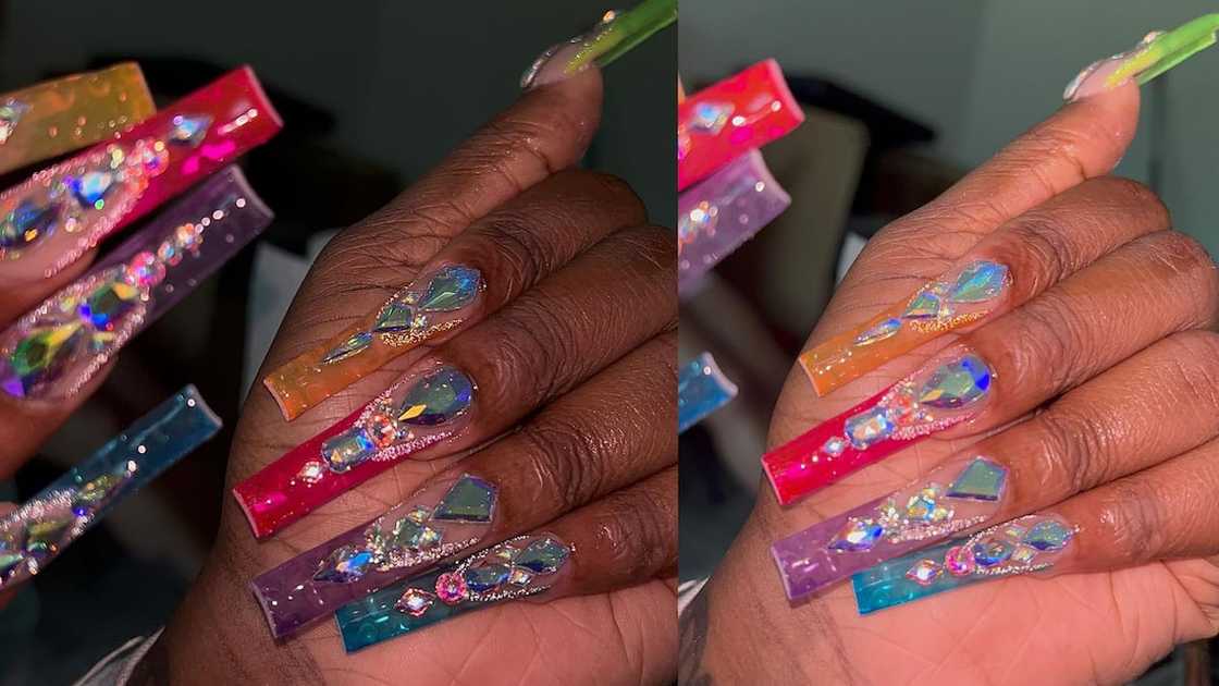 Colour mix bling nails Colour mix bling nails