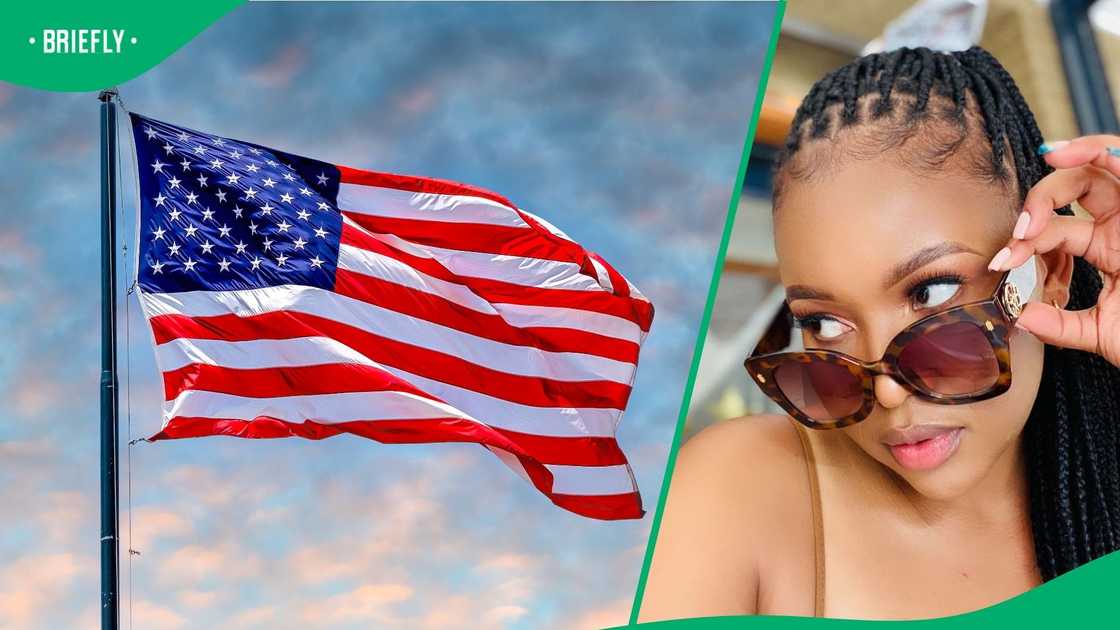 A woman looking at the American flag. A woman looking at the American flag.