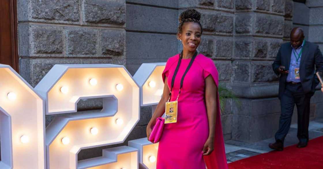 Kholeka Gcaleka, South Africa's acting public protector, arrives ahead of the state of the nation ceremony at City Hall in Cape Town