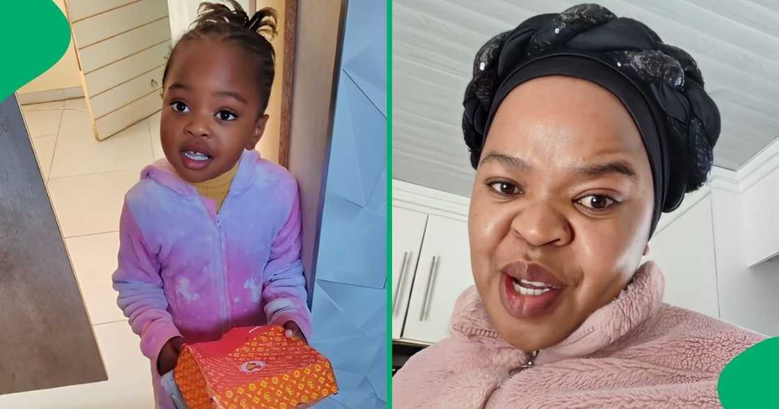 A young girl confronts her mother after finding an empty Chicken Licken takeaway box in the house