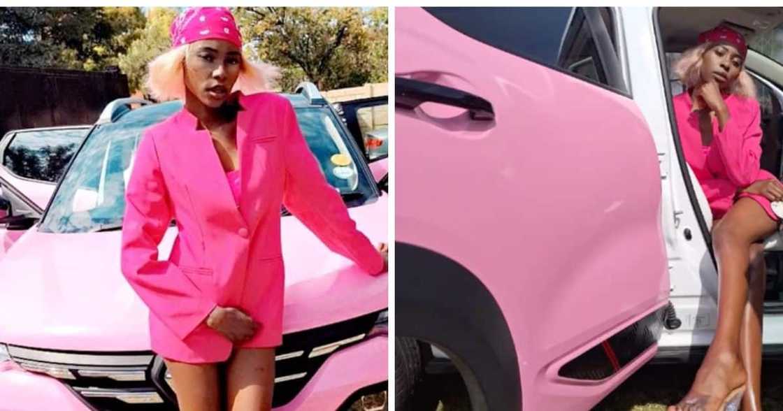 Young woman trends for pink Renault Kiger. Young woman trends for pink Renault Kiger.