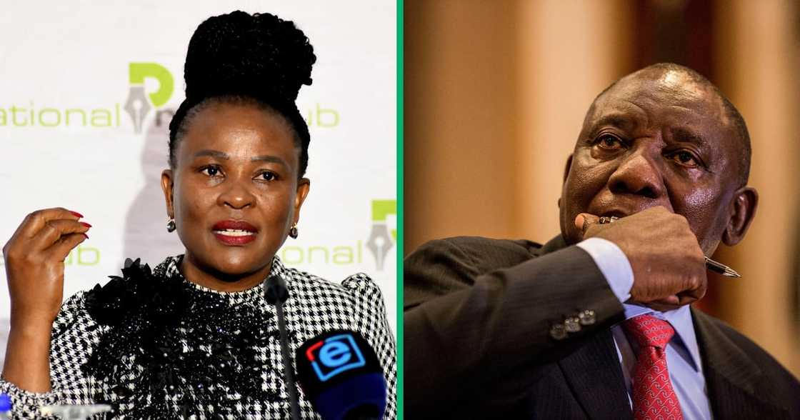 Collage image of Busisiwe Mkhwebane and President Cyril Ramaphosa