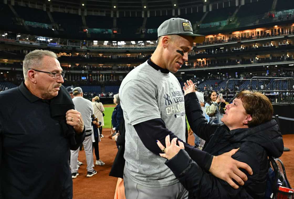 Aaron Judge and his parents at Progressive Field Aaron Judge and his parents at Progressive Field